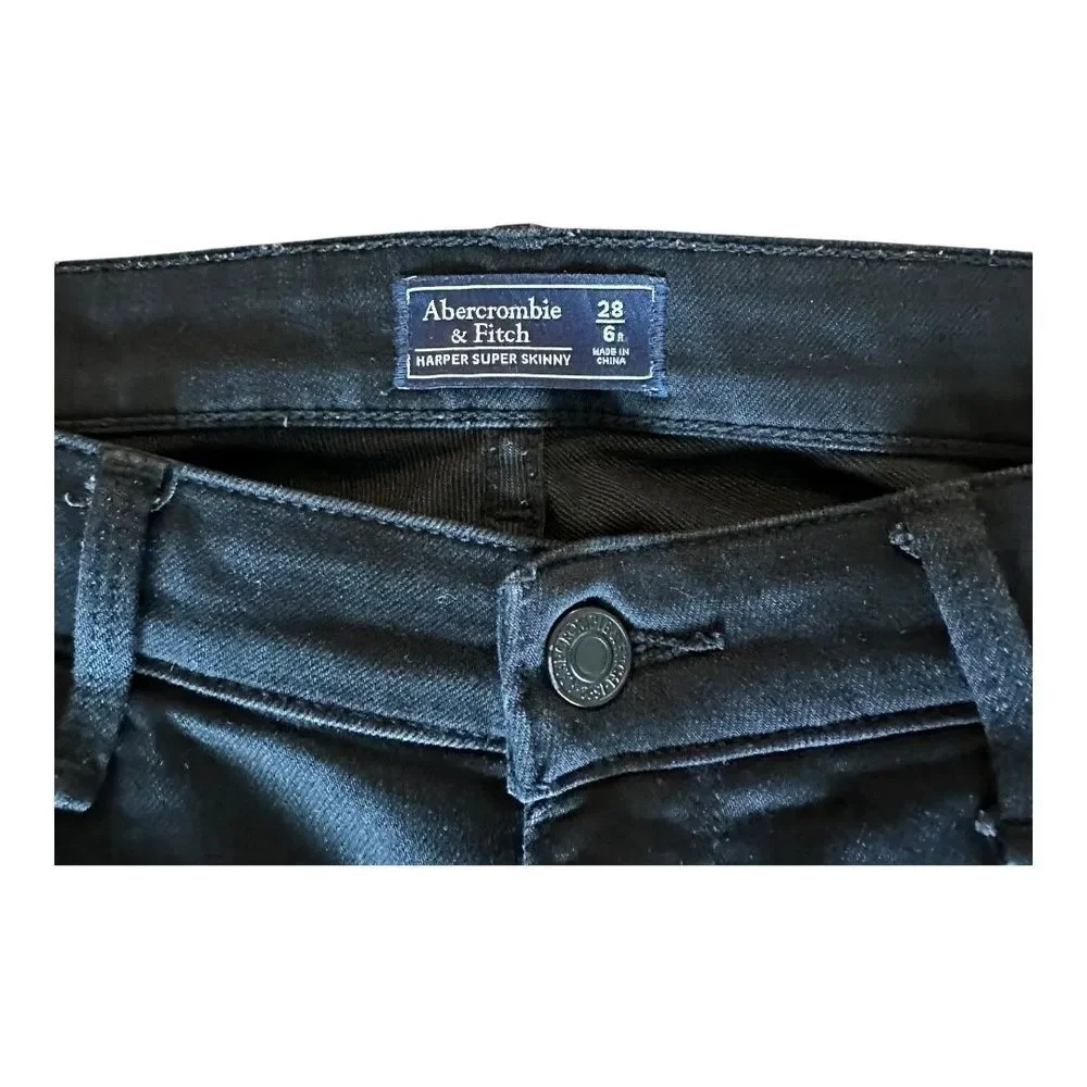 Abercrombie & Fitch Womens Harper Super Skinny Jeans Black Distressed Solid 28